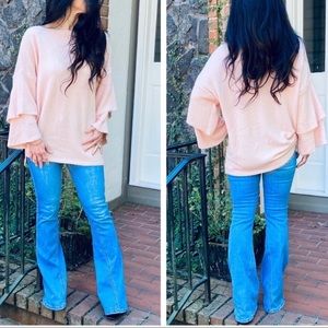 NWT Wishlist Layered Bell Sleeves Sweater Size S/M Color Dusty Gray Blue